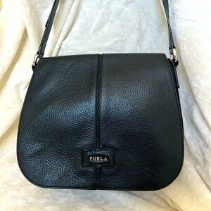 Furla black textured leather classic crossbody